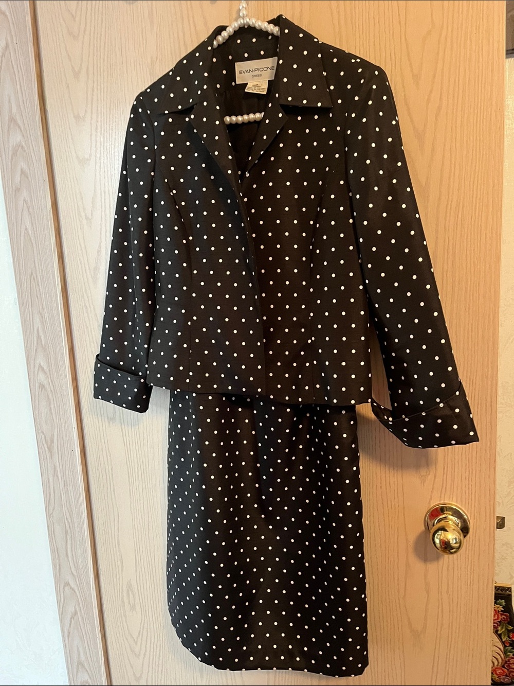Evan Picone Black and White Polka Dot Dress and Jacket Set